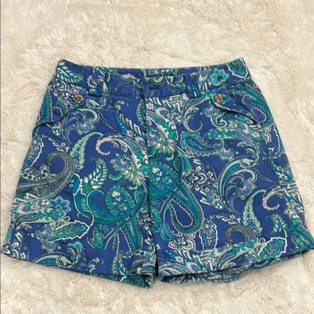 Vintage Ralph Lauren High Waist Blue Paisley Shorts - Picture 1 of 8